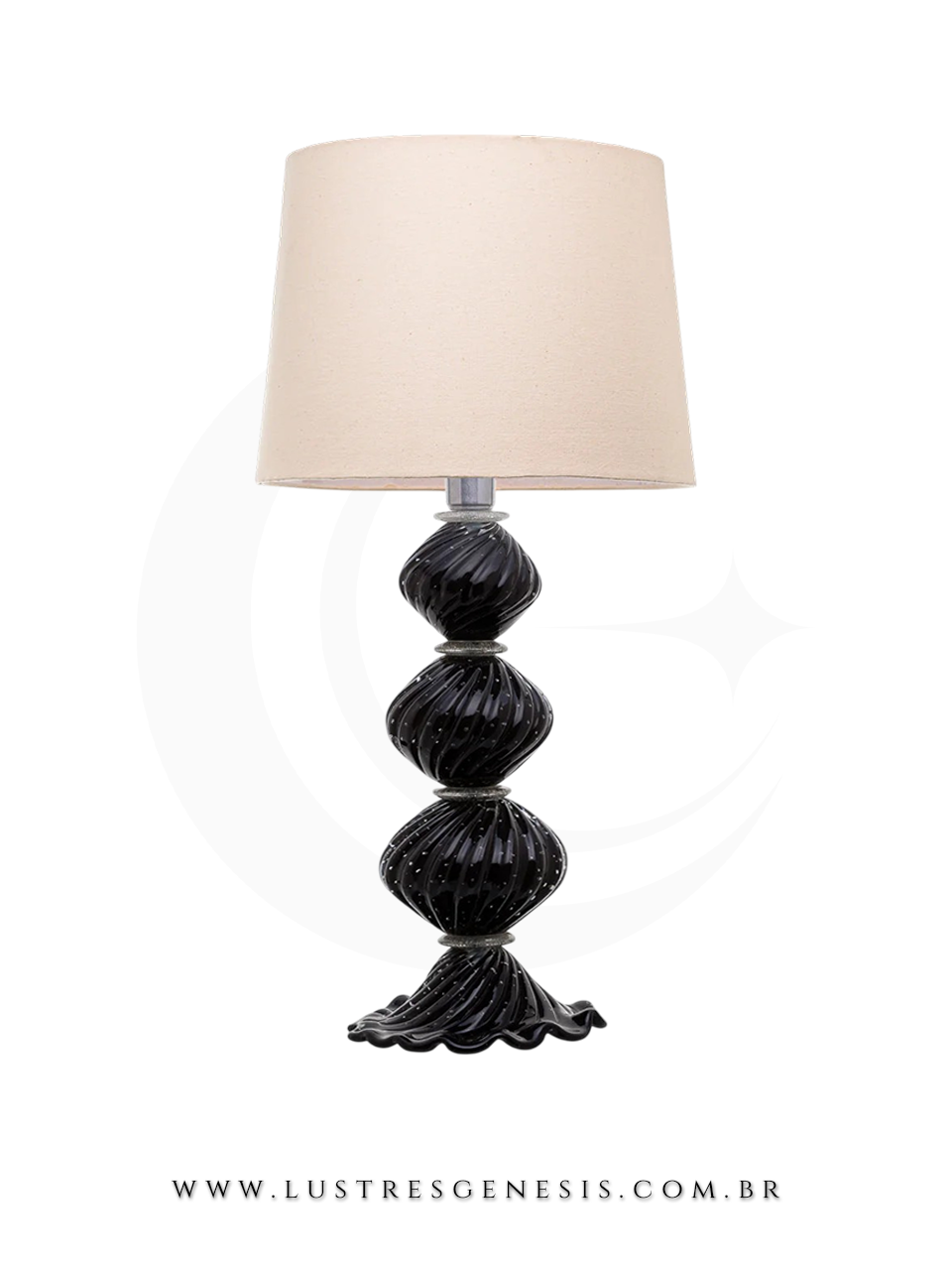 Abajur de Mesa Vidro Murano Palazzo Preto Cupula Bege Design Elegante para Quarto Sala Cabeceira Living